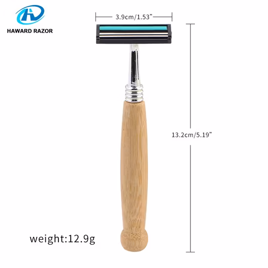 Hotel Travel Twin Blade Shaving Razor Eco Bamboo Handle Razor with 6 Cartridges