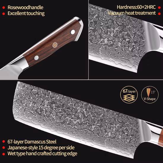 Professional Multi Use 8PC 8 Inch 67 Layer Damascus Grain Boxed Kitchen Japanese Chef Knife Set in Gift Magnetic Black Color Box